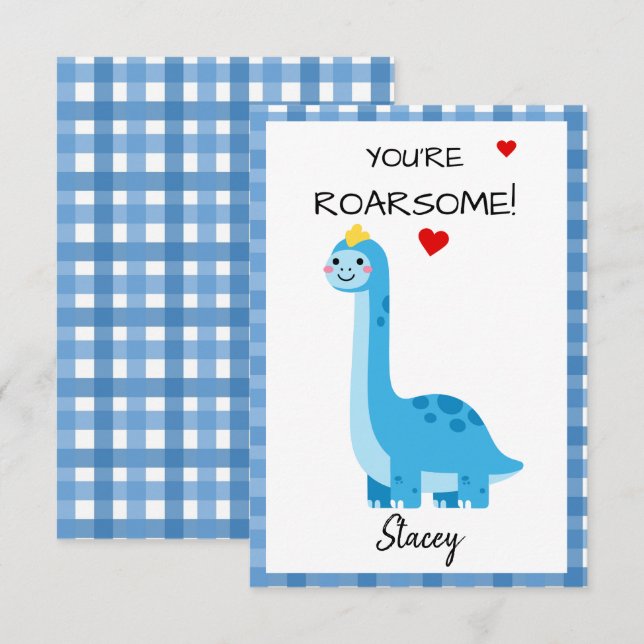 Classroom Valentine Dinosaur You're Roarsome! (Frente/Verso)