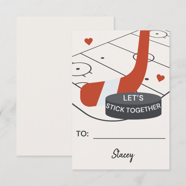Classroom Valentine Hockey "Let's Stick Together" (Frente/Verso)