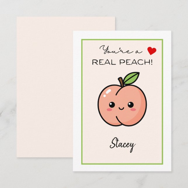 Classroom Valentine "You're a Real Peach" (Frente/Verso)