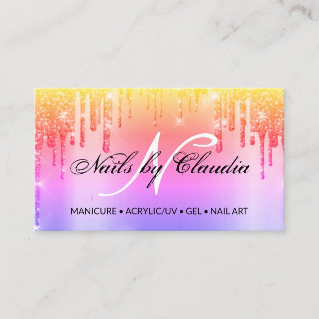 Classy holographic glitter script cartão de visita (Frente)