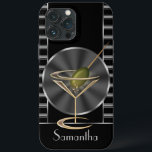 Classy Martini Cocktail Glass Personalizado<br><div class="desc">Um design de coquetel glamouroso e divertido cria uma capa de telefone que chama a atenção, e o pequeno copo de martini, porreiro, chega a completar com uma azeitona! Uma ideia de presente muito única e na moda que seria excelente para aqueles que amam festas de cocktail ou trabalham na...</div>