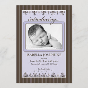Classy Pinstripe Lilac 5x7" Anúncio de Nascimento