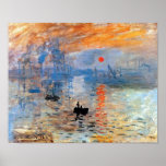 Claude Monet Impression Sunrise Poster<br><div class="desc">Óleo na canvas de 1872. Quando exibido pela primeira vez em 1874, o crítico de arte Louis Leroy usava irisivamente o termo "impressionista", do título desta pintura, para descrever a obra de Monet. Esse termo foi rapidamente adotado pelo que em breve se chamaria de pintores impressionistas, e a exposição que...</div>