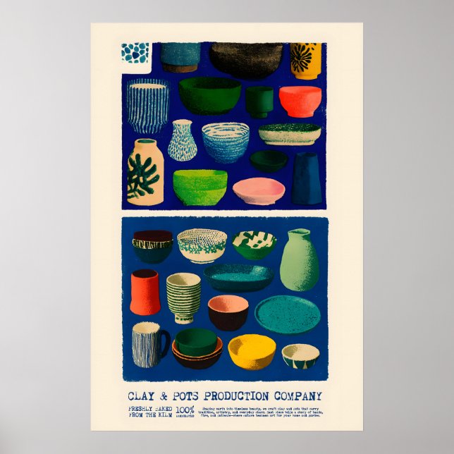 Clay & Pots Poster Midcentury Ceramic Art Print – (Frente)