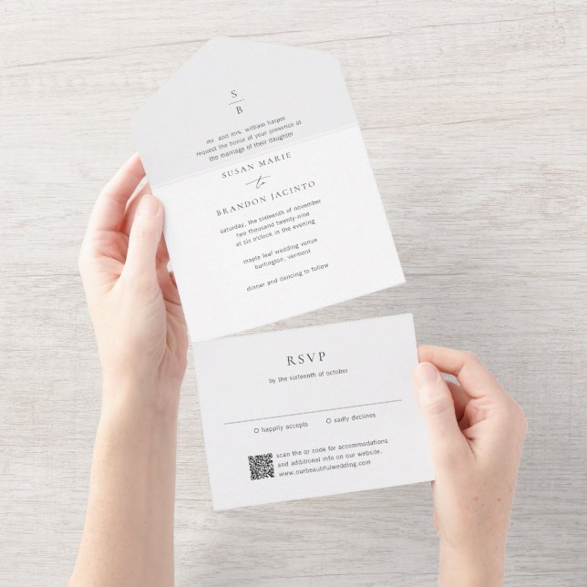 Clean Black and White Monogram Modern Wedding (Tearaway)