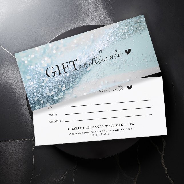 Cliente específico, brilho de prata azul, negócios (Customer specific, trendy, blue-silver, glitter, business gift certificate.)
