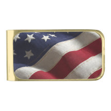 Grampo de dinheiro dourado closeup da bandeira ame