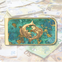 Peixes Astrology Dourado Finish Money Clip