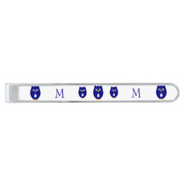 Clip Para Gravata Prateado Blue Owl Design Monogrammed