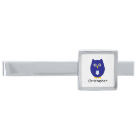Clip Para Gravata Prateado Blue Owl Design Personalised