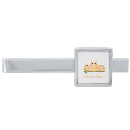 Clip Para Gravata Prateado Orange Owls Design Personalised