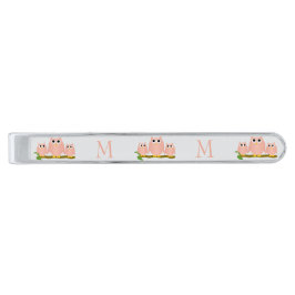 Clip Para Gravata Prateado Pink Owls Design Monogrammed