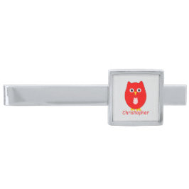 Clip Para Gravata Prateado Red Owl Design Personalised