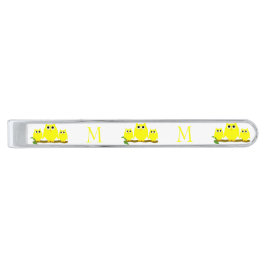 Clip Para Gravata Prateado Yellow Owls Design Monogrammed