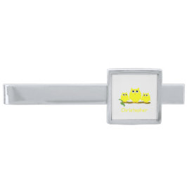 Clip Para Gravata Prateado Yellow Owls Design Personalised