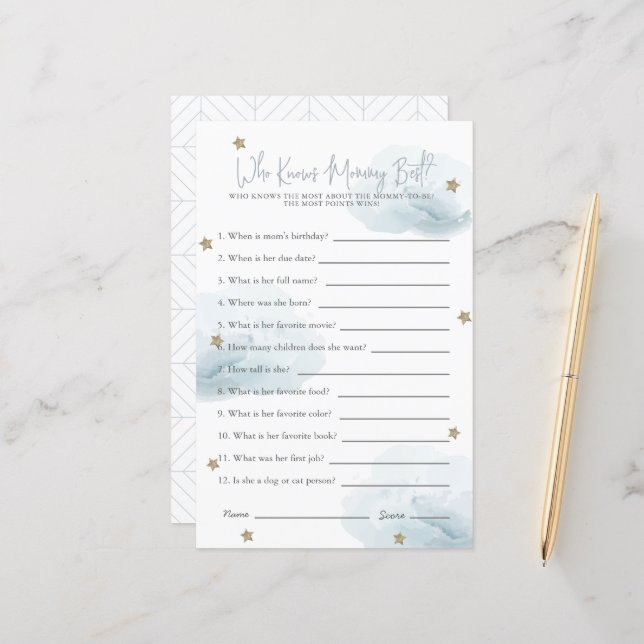 Cloud 9 que conhece o jogo de Chá de fraldas azul  (Frente/Verso In Situ)