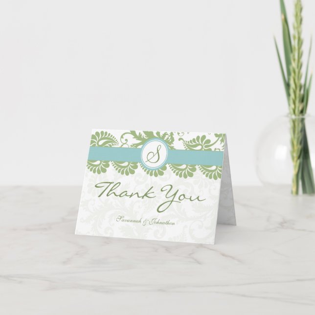 Clover e Aqua Damask Obrigado Cartões (Frente)