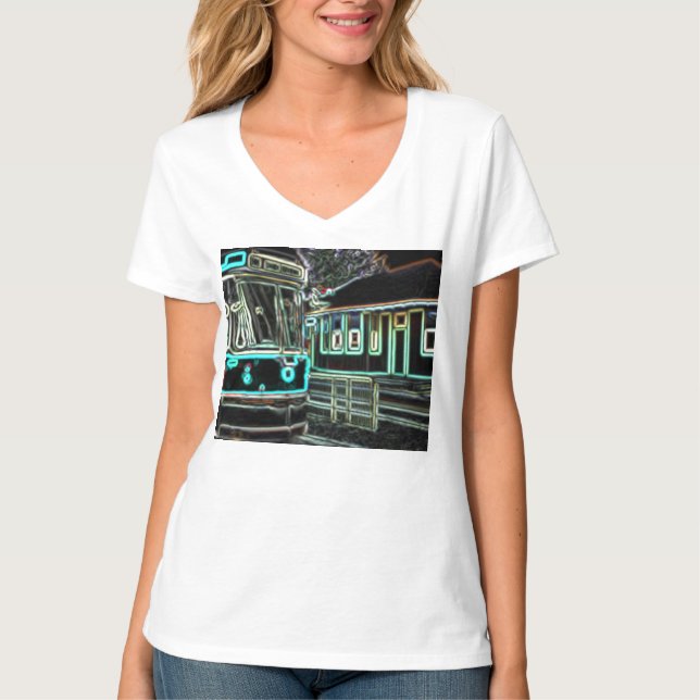 CLRV Neon em stn Womens V-Neck T-Shirt (Frente)