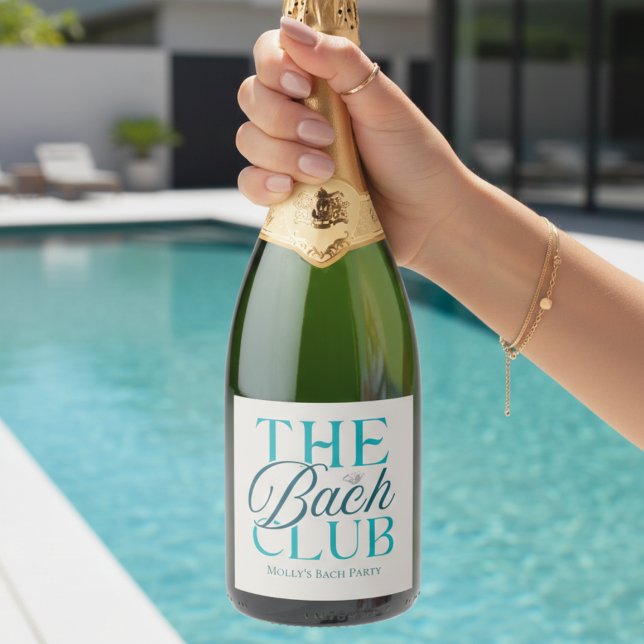 Clube Bach (Bach Club Modern Simple Blue Bachelorette Party Sparkling Wine Label)