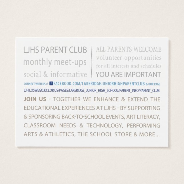 Clube de pais do LJHS (Verso)
