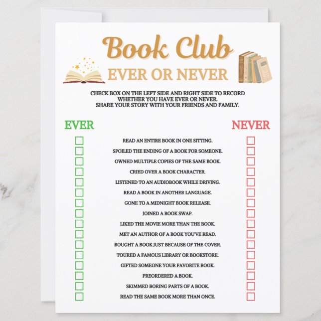 Clube do Livro Jogo Sempre ou Nunca (Frente)