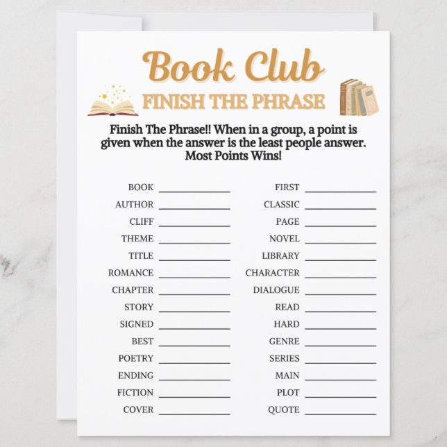 Clube do Livro Termine a Frase Jogo (Frente)