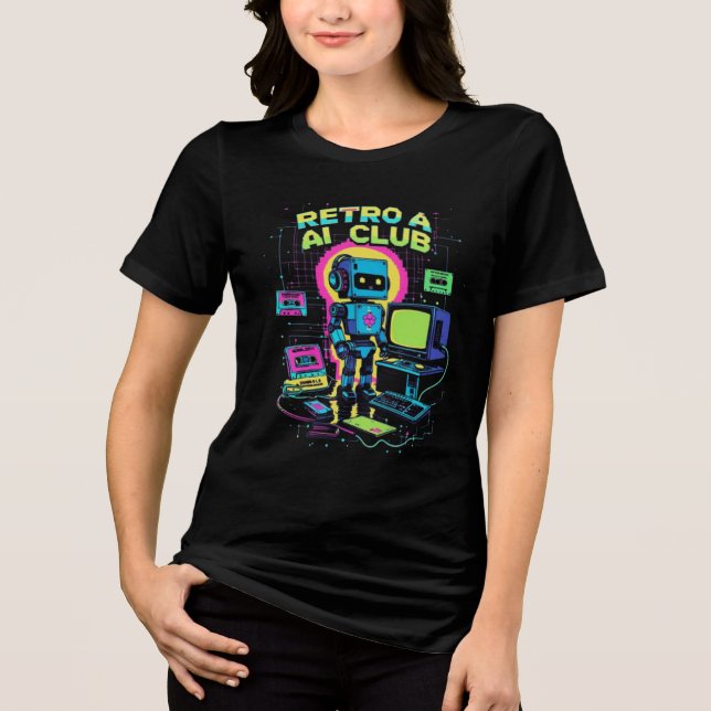 Clube Retro AI - T-Shirt Robot Pixel Art dos anos  (Frente)