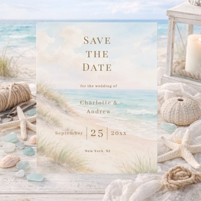 Coastal beach modern wedding Save the Date card (Criador carregado)