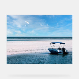 Coastal Boat Wall Art Minimalist Ocean Blue