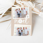 Coastal Noel | Cartão com fotos de férias<br><div class="desc">O cartão de feriado estilo chic costeiro adiciona talento de praia aos seus Cartões de natal. Perfeito para compartilhar fotos de férias, ou para famílias que vivem em regiões costeiras, tropicais, de clima quente ou insulares, este design iluminado apresenta duas fotos favoritas em um fundo bege de areia com "noel"...</div>