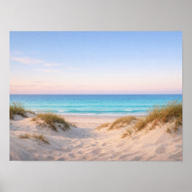 Coastal Sand Dunes Beach Poster - Pastel Sunset (Frente)