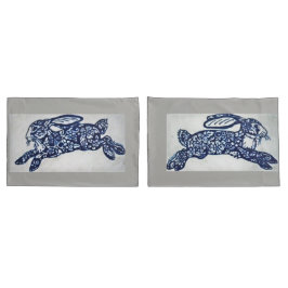 Cobalto Blue & White Rabbit Pillowcase Cinza Marbl