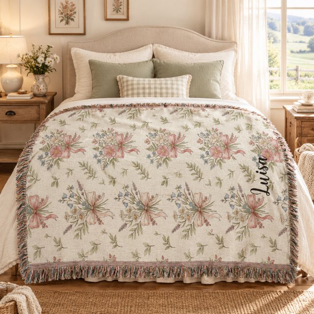 Coberta Tecida com Laço Floral Vintage  (Criador carregado)