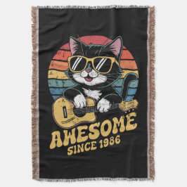Cobertor 1986 Birthday Retro Cat Lover Ukulele 40th Bday