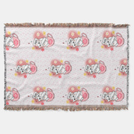 Cobertor 3 gatos com flores e uma caneca