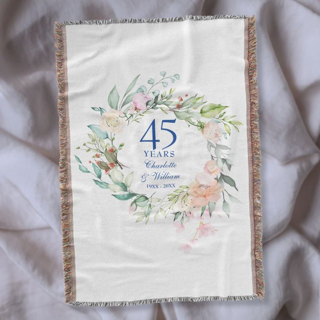 Cobertor 45º aniversário do casamento Floral Garland (45th 65th Wedding Anniversary Floral Garland Throw Blanket)
