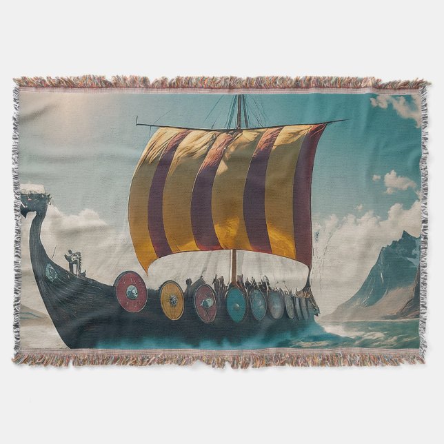 Cobertor A Viking Longship Corta Através Das Ondas (Frente)