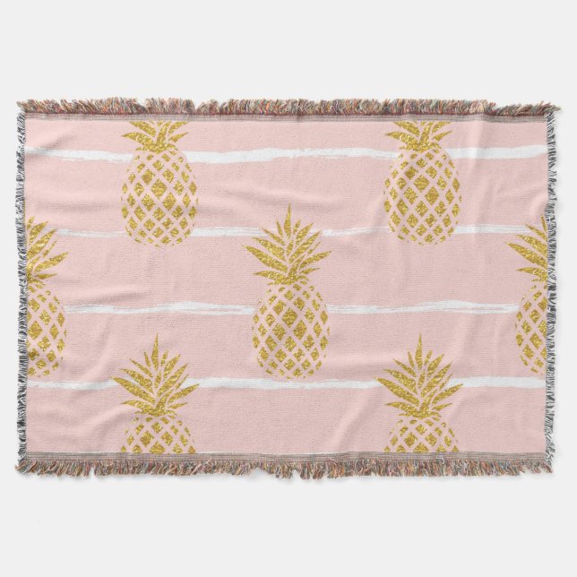 Cobertor Abacaxi Dourado, fundo de verão em Striped. (Frente)