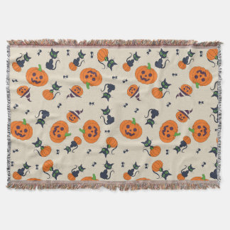 Cobertor Abóbora de Halloween Fofa e Gatos Pretos Padrão Fl