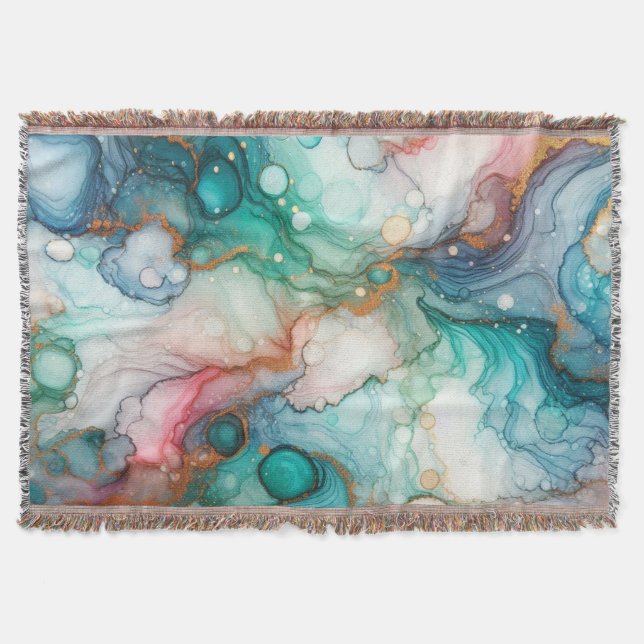 Cobertor Abstract in Pink, Teal, Blue, and Gold (Frente)