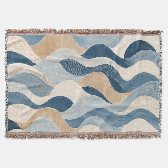 Cobertor Abstract Modern Ocean Wave Pattern Coastal Blue Be (Frente)