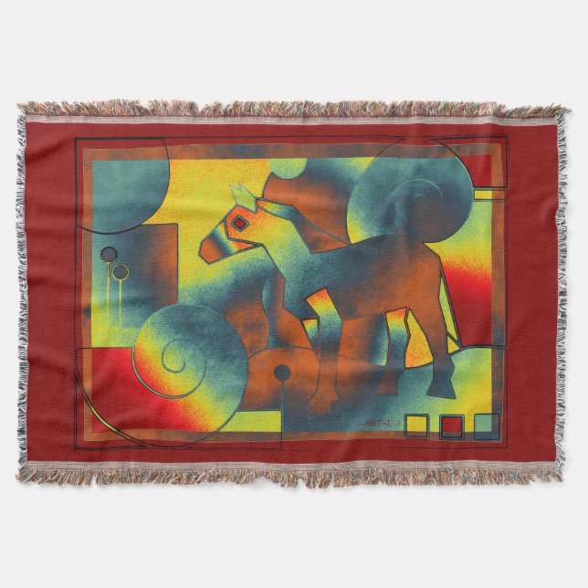 Cobertor Abstrato ART - A HORSE - amarelo azul (Frente)
