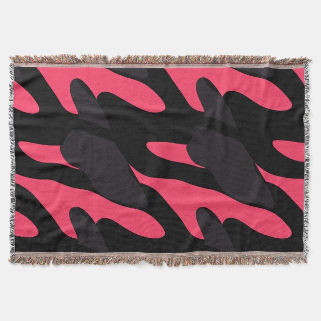 Cobertor Abstrato de camuflagem rosa quente, cinza e preto (Frente)