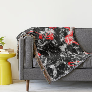 Cobertor Abstrato de mármore vermelho, branco e preto
