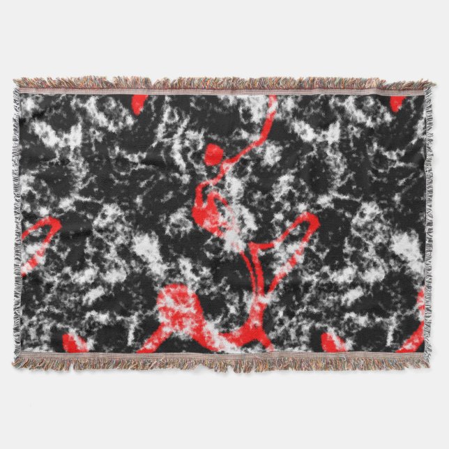 Cobertor Abstrato de mármore vermelho, branco e preto (Frente)
