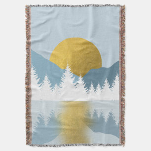 Cobertor Abstrato Landscape Ouro Winter Sunset Sunrise