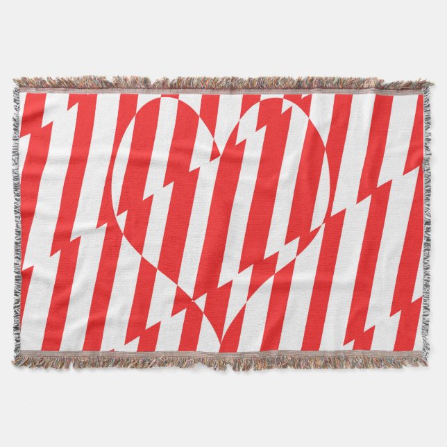 Cobertor Abstrato Red n White Stripes Namorados Coração (Frente)