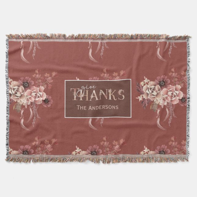 Cobertor Ação de Graças Personalizada de Aquarela Floral (Frente)