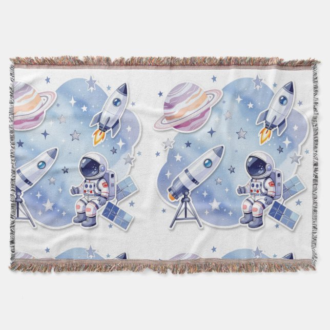 Cobertor acolhedor azul pequeno astronauta para no (Frente)