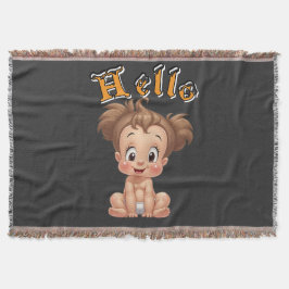 Cobertor Adorable Cartoon Baby Sitting Cheerfully with Cute